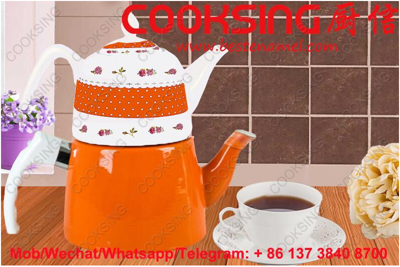 BK-207D Porcelain Teapot+Colorful Enamel Kettle