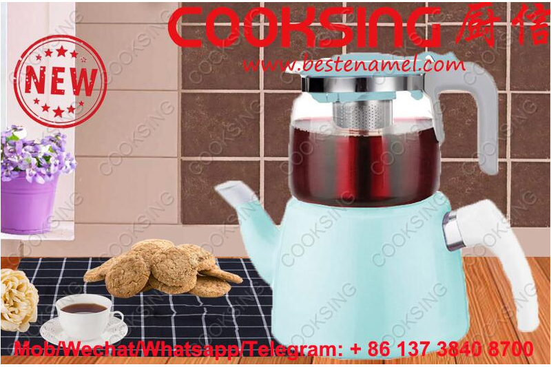 BK-607WG 1.25L Glass Teapot+2.0L Colorful Enamel Kettle