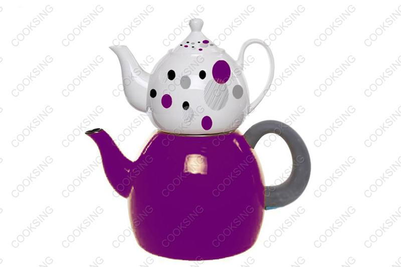 BK-3207DE 1.0L Porcelain Teapot With Decals Flower+3.2L Colorful Enamel Kettle With Black Bakelite Handles