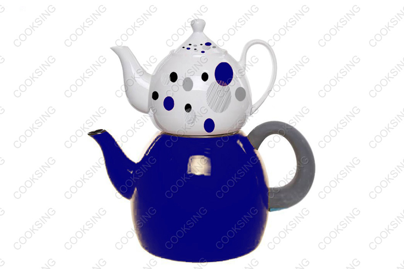 BK-3207DE 1.0L Porcelain Teapot With Decals Flower+3.2L Colorful Enamel Kettle With Black Bakelite Handles