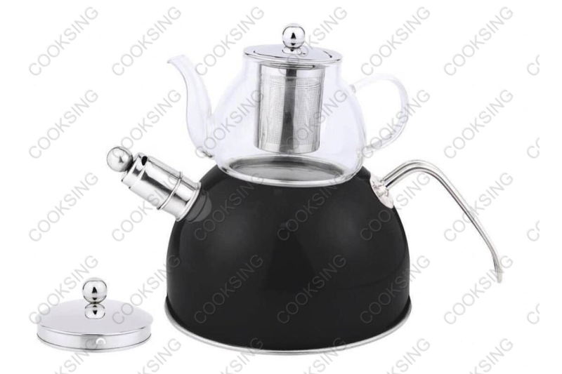 BK-3006 0.6L Heat-Resistant Glass Teapot+3.0L Stainless Steel Whistling Kettle
