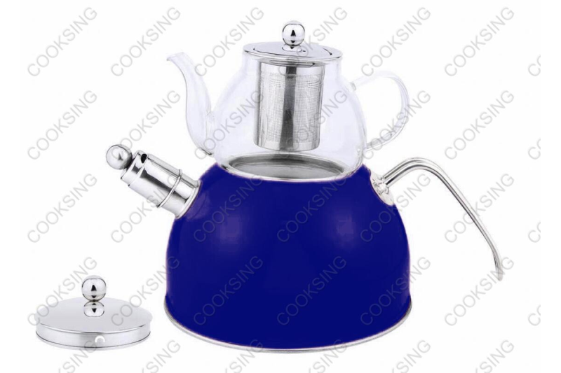 BK-3006 0.6L Heat-Resistant Glass Teapot+3.0L Stainless Steel Whistling Kettle