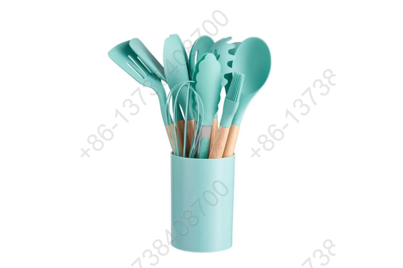 12 Pcs Wood Handle Laddle Kitchen Tools Silicone Cooking Utensils Set