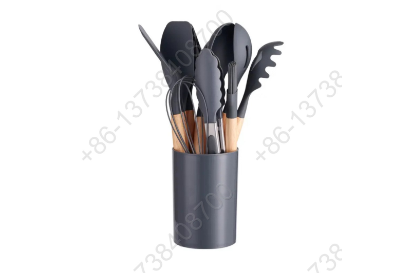 12 Pcs Wood Handle Laddle Kitchen Tools Silicone Cooking Utensils Set