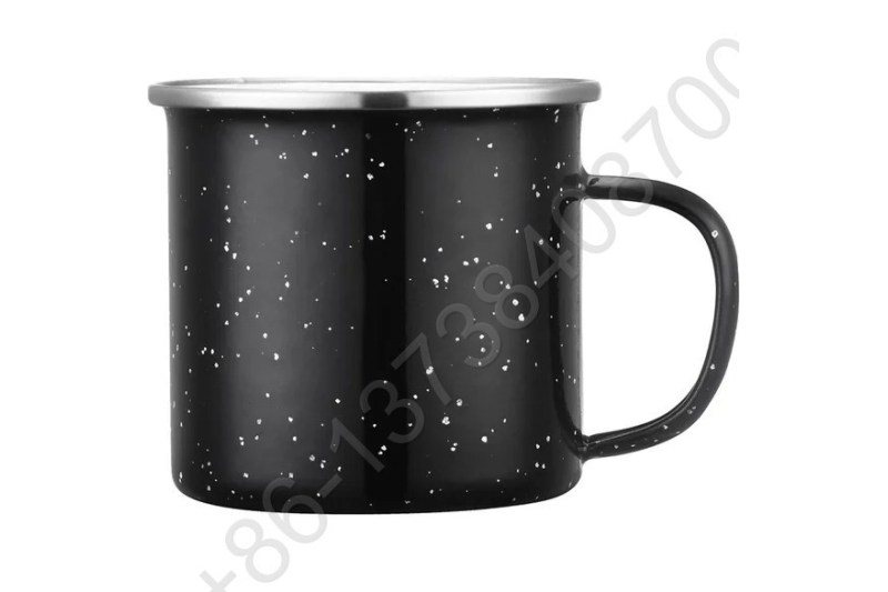 Customized Speckled Enamel Metal Camping Mug Cup With Stainless Rim