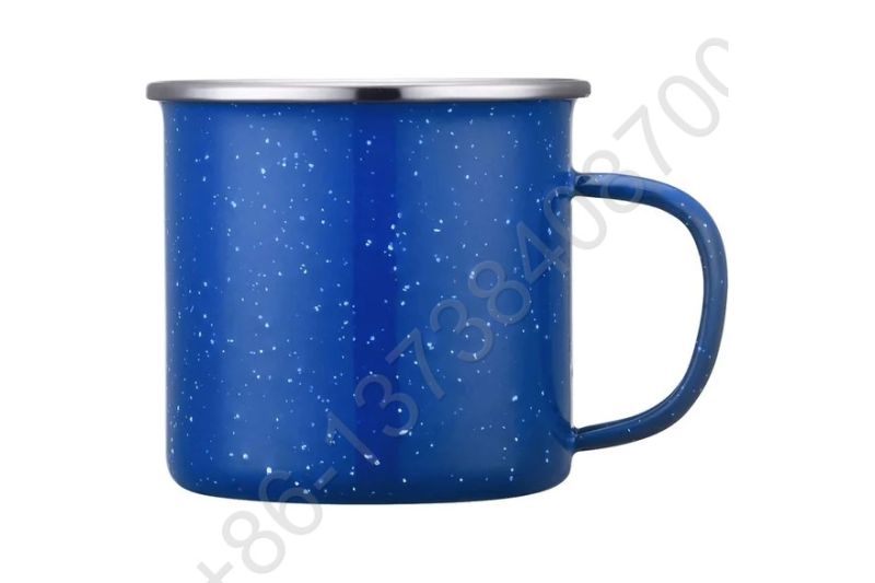 Customized Speckled Enamel Metal Camping Mug Cup With Stainless Rim