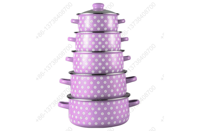 673EDG 10 Pcs Colorful Enamel Casserole Pot With Glass Cover And Dot Decals