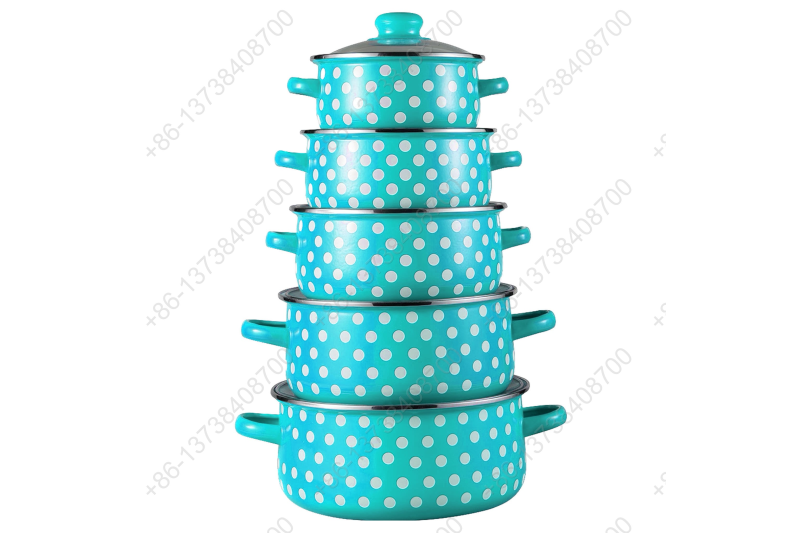 673EDG 10 Pcs Colorful Enamel Casserole Pot With Glass Cover And Dot Decals