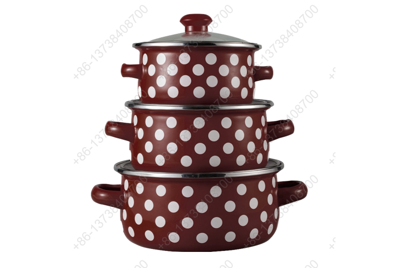 601EDG 6 Pcs Colorful Enamel Casserole Pot With Glass Cover And Dot Decals