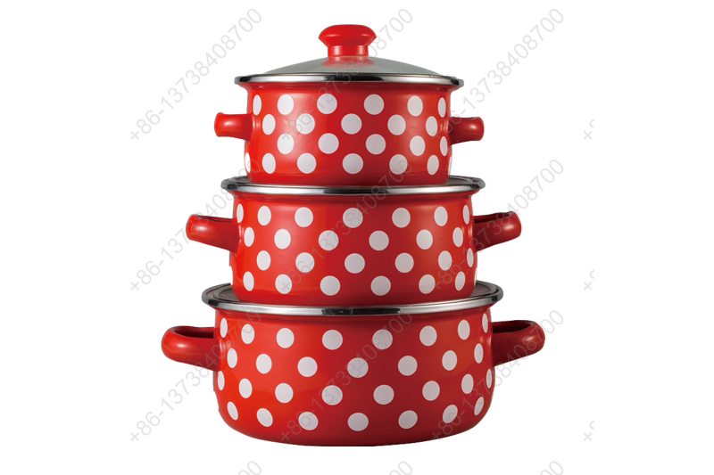 601EDG 6 Pcs Colorful Enamel Casserole Pot With Glass Cover And Dot Decals
