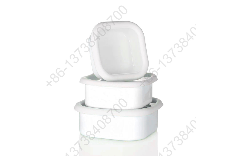 0.36L/0.65L/0.93L Enamel Storage Bowl Enamel Food Container Box with Lid Square Shape