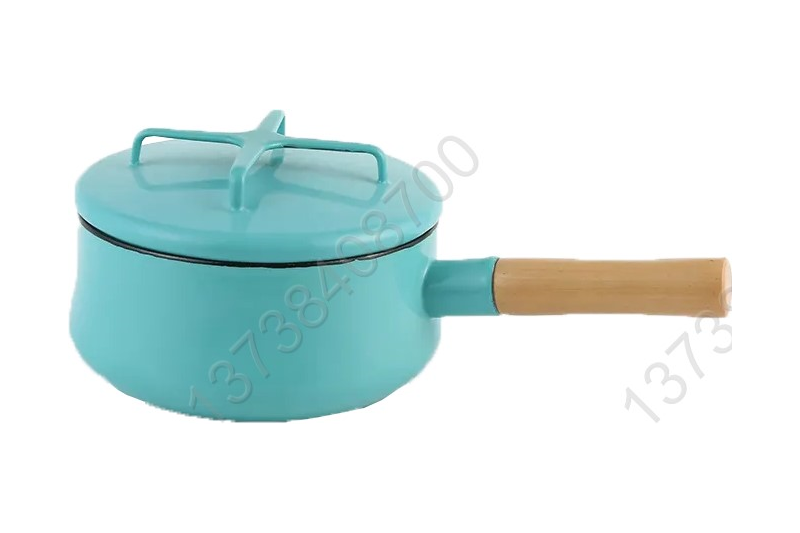 20cm European Style Colorful Enamel Coated Cookware Pot With Enamel Cover And Single Wooden Handles