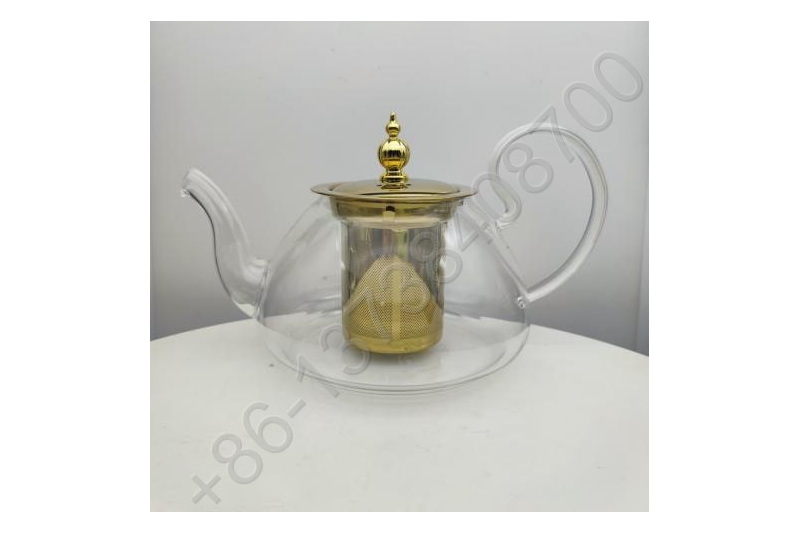 0.8L/1.0L Luxury High Quality Tea Pot Gold Stainless Steel Filter And Lid Glass Handle Heat Resistant Glass Teapot