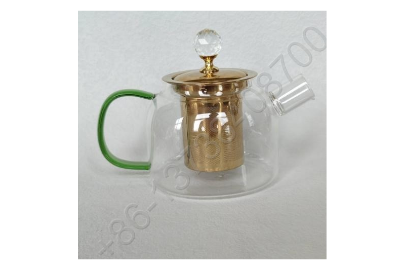 0.8L Luxury High Quality Tea Pot Gold Stainless Steel Filter And Lid Glass Handle Heat Resistant Glass Teapot