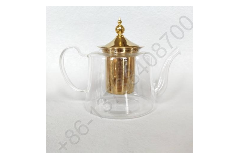 0.8L/1.1L Luxury High Quality Tea Pot Gold Stainless Steel Filter And Lid Glass Handle Heat Resistant Glass Teapot