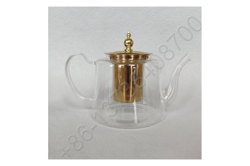 0.8L/1.1L Luxury High Quality Tea Pot Gold Stainless Steel Filter And Lid Glass Handle Heat Resistant Glass Teapot