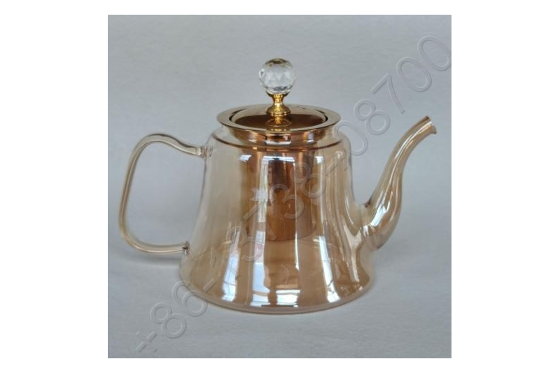 1.2L Luxury High Quality Tea Pot Gold Stainless Steel Filter And Lid Glass Handle Heat Resistant Glass Teapot