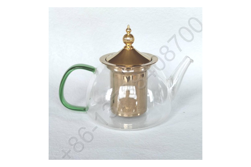 0.6L/0.8L/1.0L Luxury High Quality Tea Pot Gold Stainless Steel Filter And Lid Glass Handle Heat Resistant Glass Teapot