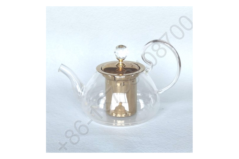 0.8L/1.0L Luxury High Quality Tea Pot Gold Stainless Steel Filter And Lid Glass Handle Heat Resistant Glass Teapot