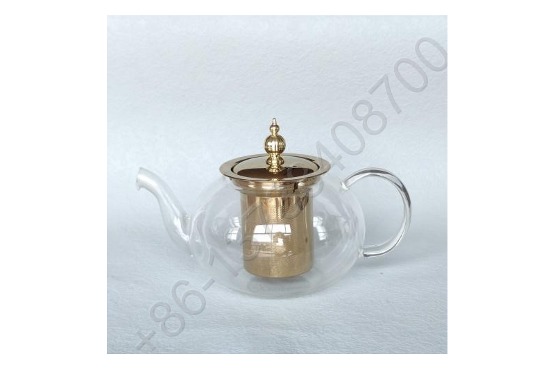0.6/0.8/1.0/1.2/1.5L Luxury High Quality Tea Pot Gold Stainless Steel Filter And Lid Glass Handle Heat Resistant Glass Teapot