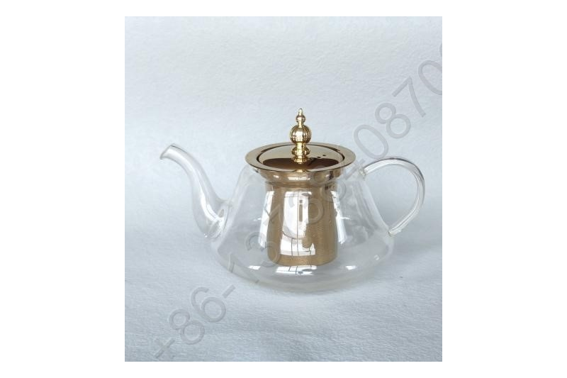 0.8L/1.0L/1.2L Luxury High Quality Tea Pot Gold Stainless Steel Filter And Lid Glass Handle Heat Resistant Glass Teapot