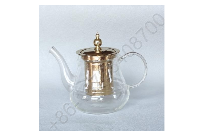 0.8L/1.0L/1.2L/1.5L Luxury High Quality Tea Pot Gold Stainless Steel Filter And Lid Glass Handle Heat Resistant Glass Teapot