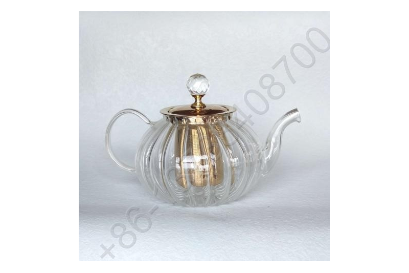 0.6/0.8/1.0/1.2/1.5L Luxury High Quality Tea Pot Gold Stainless Steel Filter And Lid Glass Handle Heat Resistant Glass Teapot