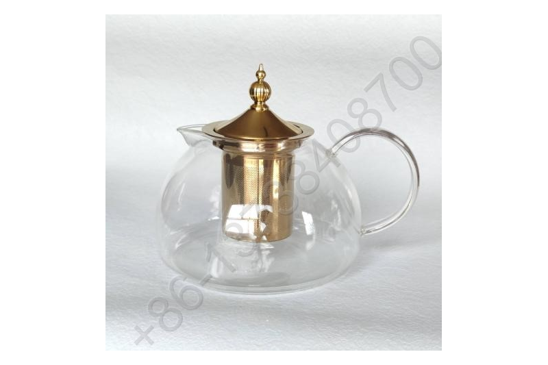 1.4L Luxury High Quality Tea Pot Gold Stainless Steel Filter And Lid Glass Handle Heat Resistant Glass Teapot