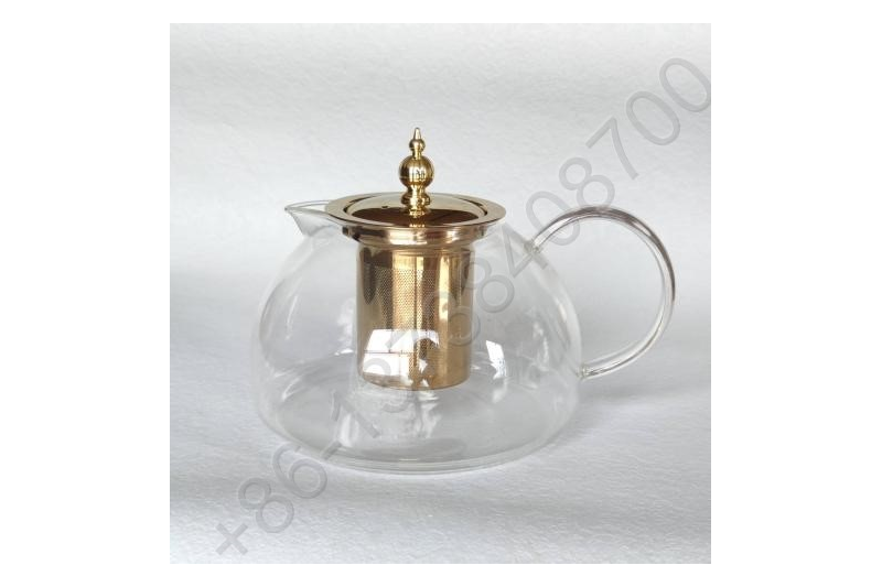 1.4L Luxury High Quality Tea Pot Gold Stainless Steel Filter And Lid Glass Handle Heat Resistant Glass Teapot