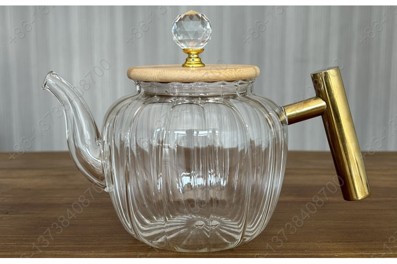 0.8L/1.0L/1.2L Luxury High Quality Tea Pot Gold Stainless Steel Handle Heat Resistant Pyrex Glass Teapot