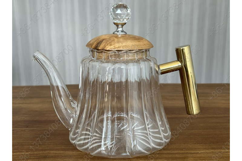 1.2L Luxury High Quality Pyrex Tea Pot Gold Stainless Steel Handle Heat Resistant Pyrex Glass Teapot