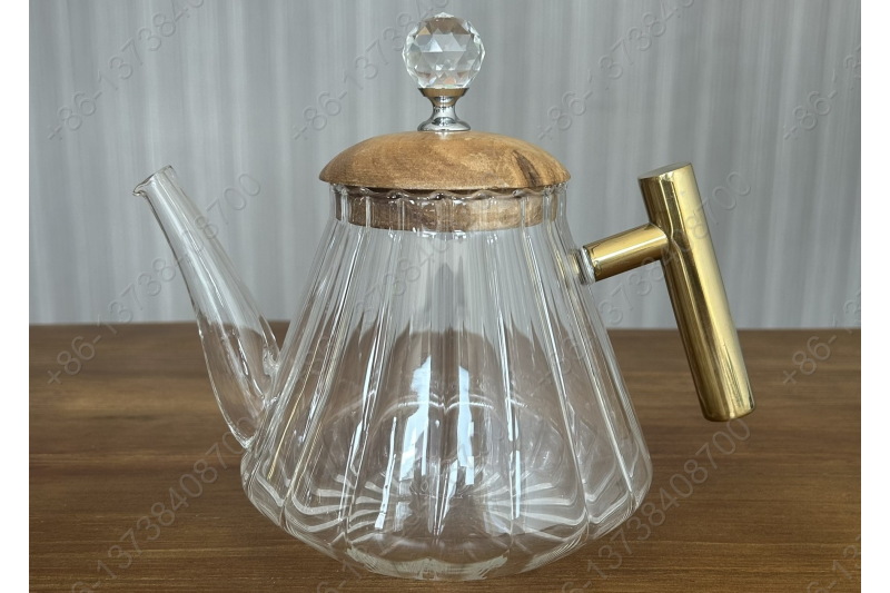 1.0L Luxury High Quality Pyrex Tea Pot Gold Stainless Steel Handle Heat Resistant Pyrex Glass Teapot