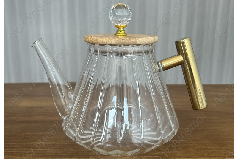 1.0L Luxury High Quality Pyrex Tea Pot Gold Stainless Steel Handle Heat Resistant Pyrex Glass Teapot