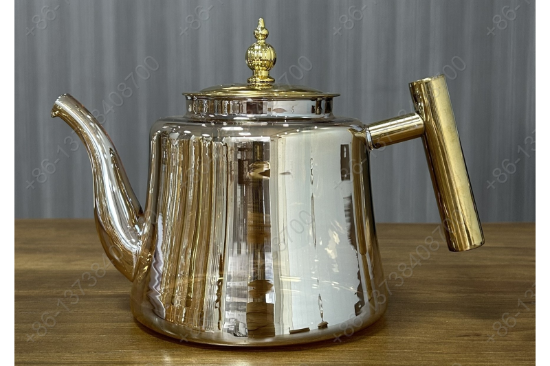 0.8L/1.1L Luxury High Quality Pyrex Tea Pot Gold Stainless Steel Handle Heat Resistant Pyrex Glass Teapot