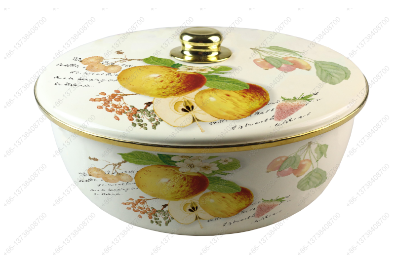 26CM/29CM/32CM Luxury High Quality Enamel Bowl Enamel Pot With Decals Enamel Cover And Golden Knob & Rim