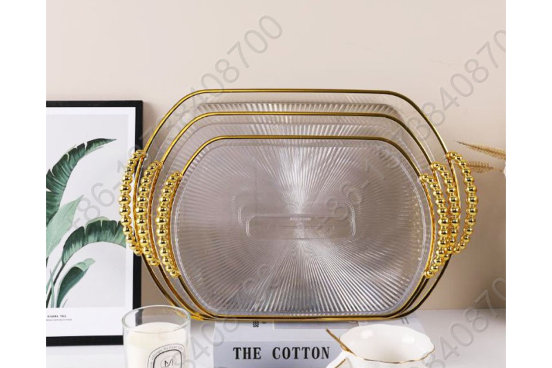 3 Pcs Set Luxury Fruit Tray Tea Tray Plastic Transparent Golden/Silver Edge Storage Plate Multifunctional Household Tray
