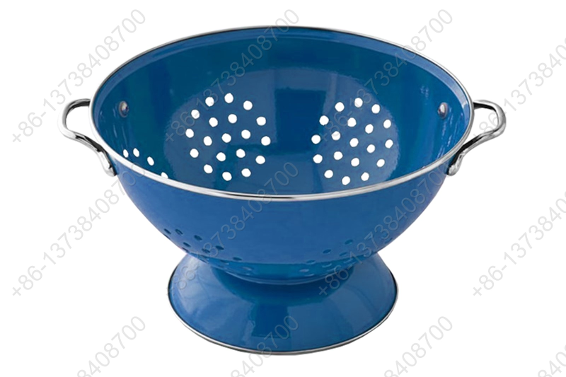 Colorful Enamelware Metal Classic Round Fruit Colander Food Strainer Vegetable Basket With Two Stainless Metal Handles And Rim