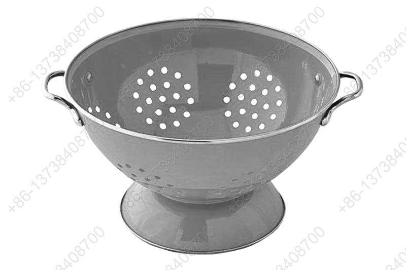 Colorful Enamelware Metal Classic Round Fruit Colander Food Strainer Vegetable Basket With Two Stainless Metal Handles And Rim