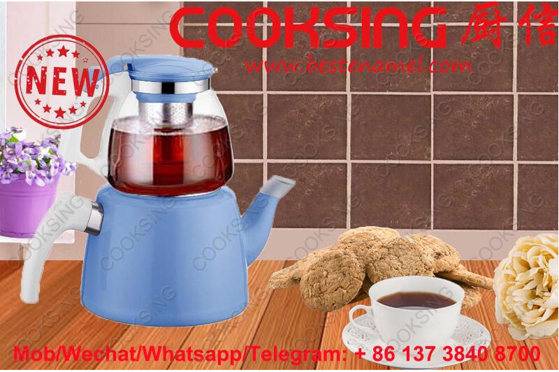 BK-607NG Glass Teapot + Enamel Kettle