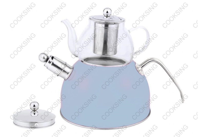 BK-3006 0.6L Heat-Resistant Glass Teapot+3.0L Stainless Steel Whistling Kettle