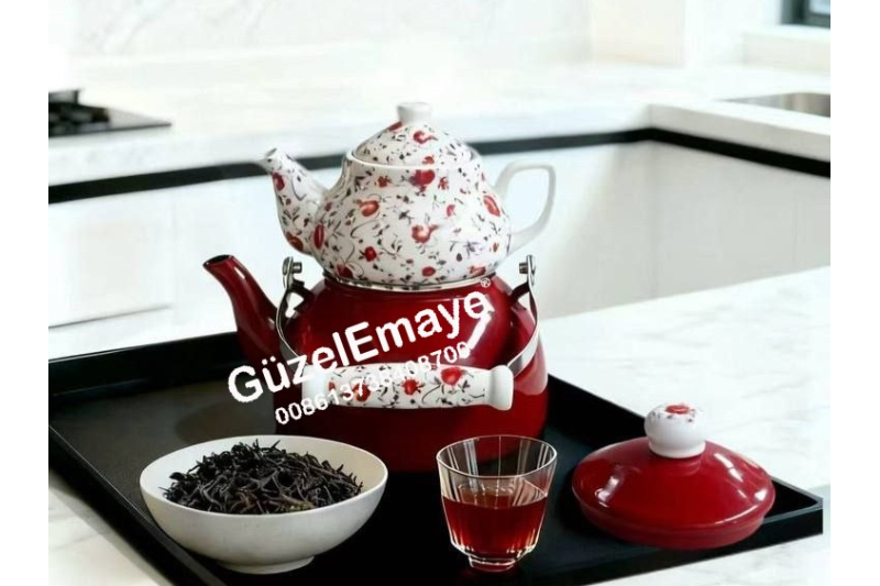 0.75L/2.5L GüzelEmaye Porcelain Teapot Enamel Kettle Set With Colors & Decal Designs