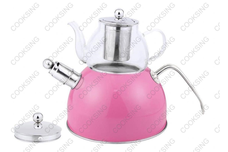 BK-3006 0.6L Heat-Resistant Glass Teapot+3.0L Stainless Steel Whistling Kettle