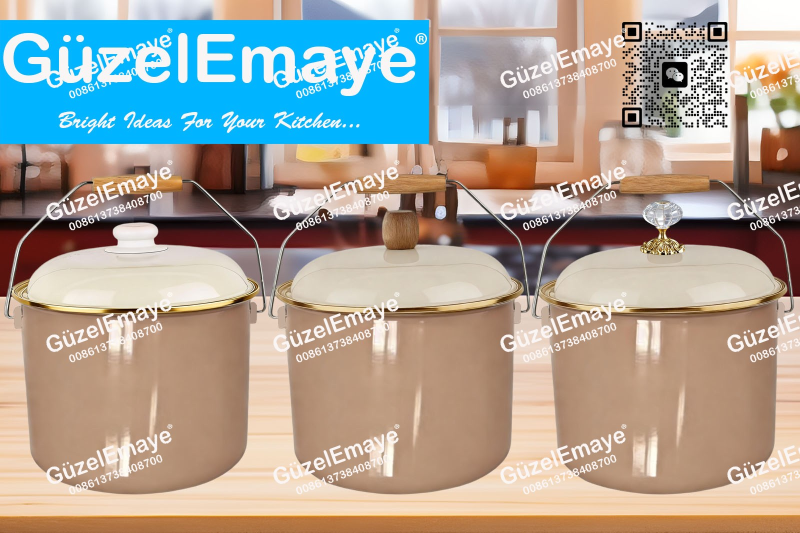 GüzelEmaye Serisi Emaye Bakraç Enamel Bucket Pot Enamel Stock Pot Casserole Pot Enamel Cookware 18cm/20cm/22cm/24cm/26cm