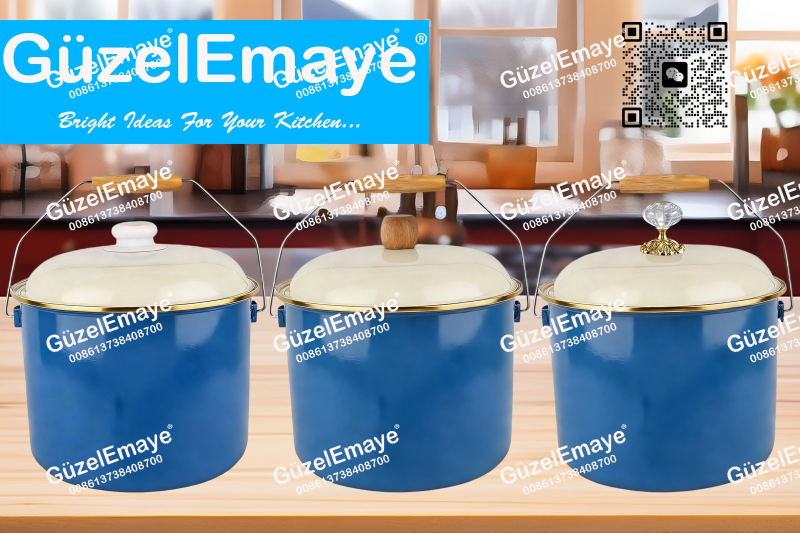 GüzelEmaye Serisi Emaye Bakraç Enamel Bucket Pot Enamel Stock Pot Casserole Pot Enamel Cookware 18cm/20cm/22cm/24cm/26cm