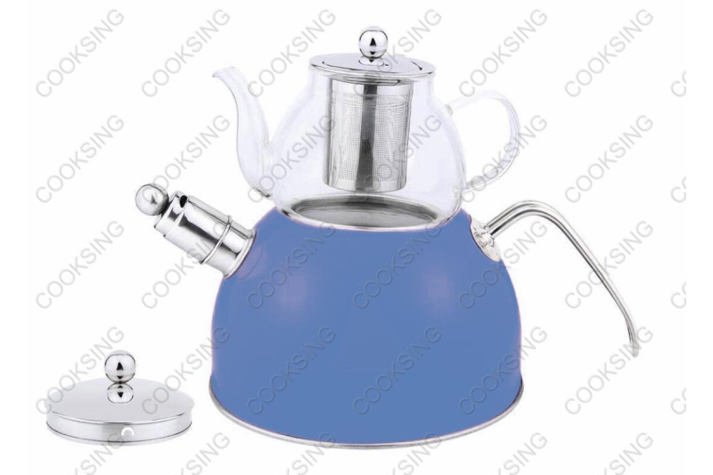BK-3006 0.6L Heat-Resistant Glass Teapot+3.0L Stainless Steel Whistling Kettle