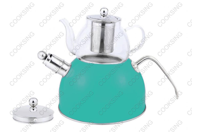 BK-3006 0.6L Heat-Resistant Glass Teapot+3.0L Stainless Steel Whistling Kettle