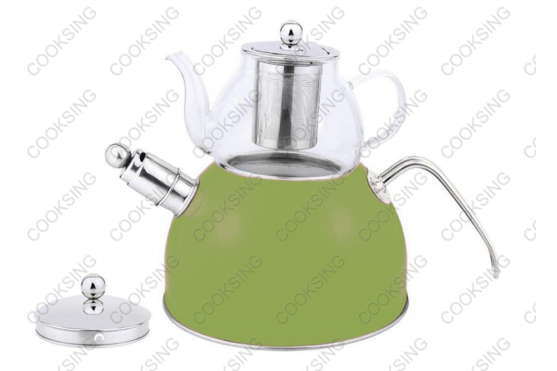 BK-3006 0.6L Heat-Resistant Glass Teapot+3.0L Stainless Steel Whistling Kettle