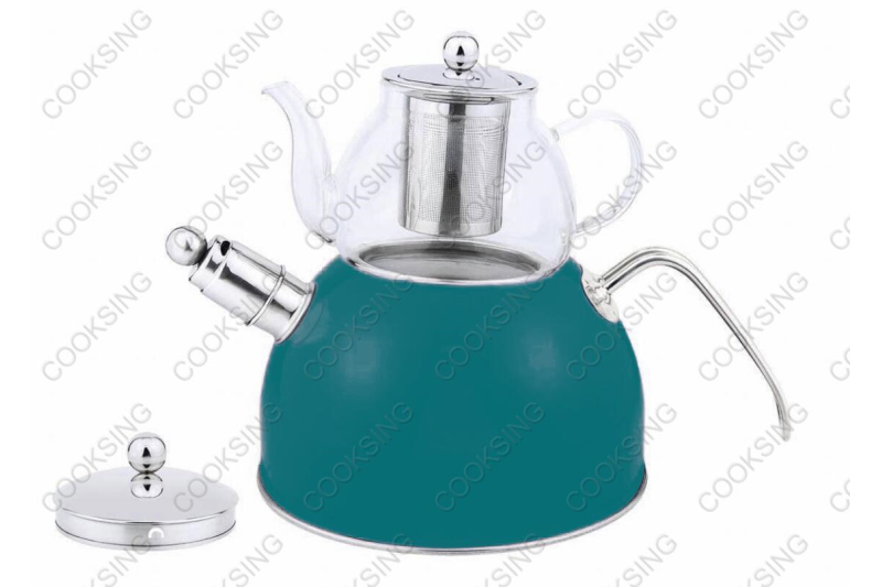 BK-3006 0.6L Heat-Resistant Glass Teapot+3.0L Stainless Steel Whistling Kettle