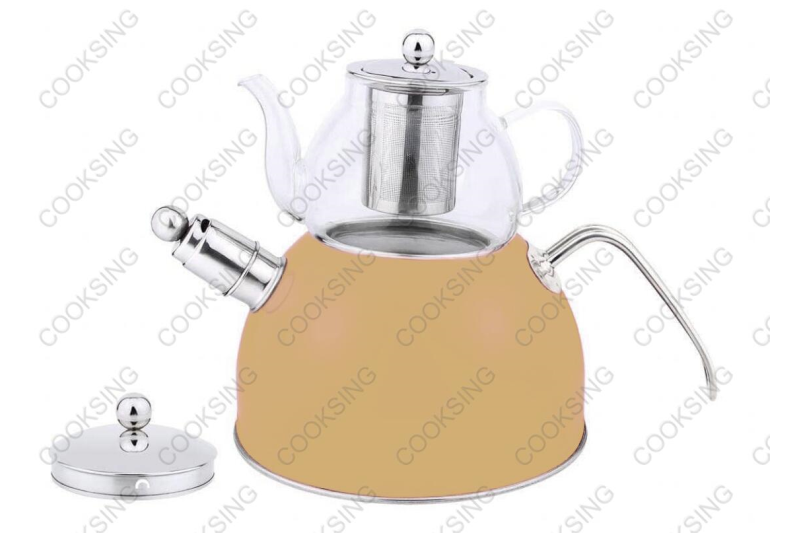 BK-3006 0.6L Heat-Resistant Glass Teapot+3.0L Stainless Steel Whistling Kettle