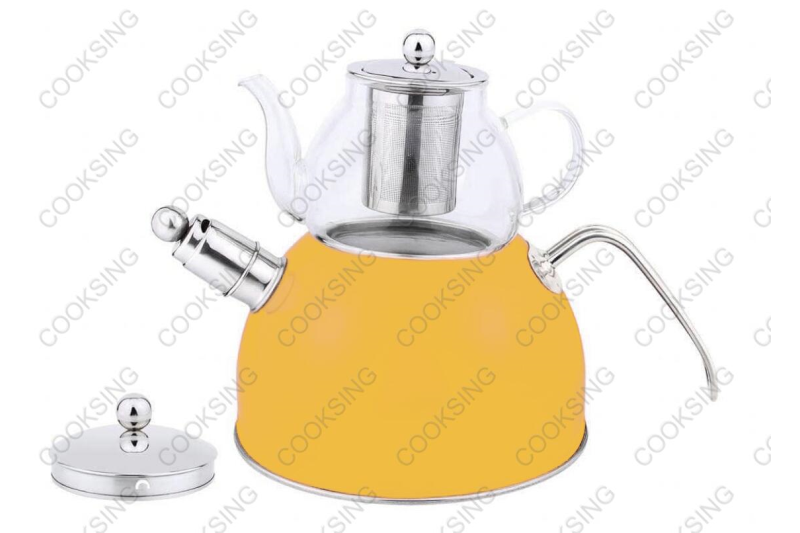 BK-3006 0.6L Heat-Resistant Glass Teapot+3.0L Stainless Steel Whistling Kettle